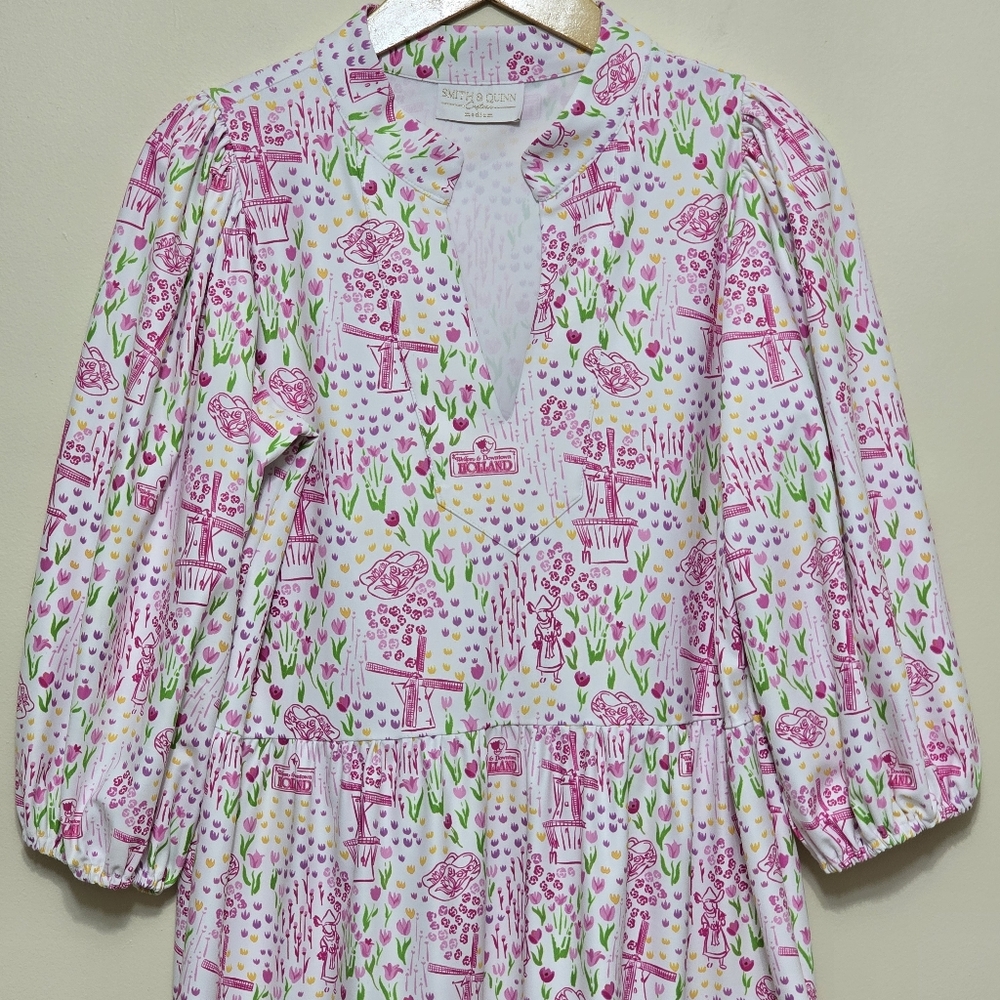 Smith & Quinn Tory Dress In Holland Tulip Sz M Pink Tiered Vacation Cottagecore - Picture 4 of 12